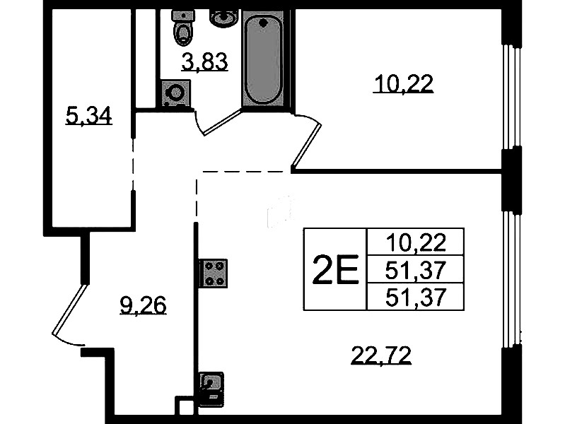 1-комнатная квартира 51.37 м², 1/15 эт., ЖК «GloraX Парголово»